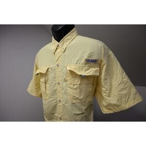 Columbia PFG Vented Fishing Shirt Short Sleeve Omni-Shade Yellow Mens Sz XL